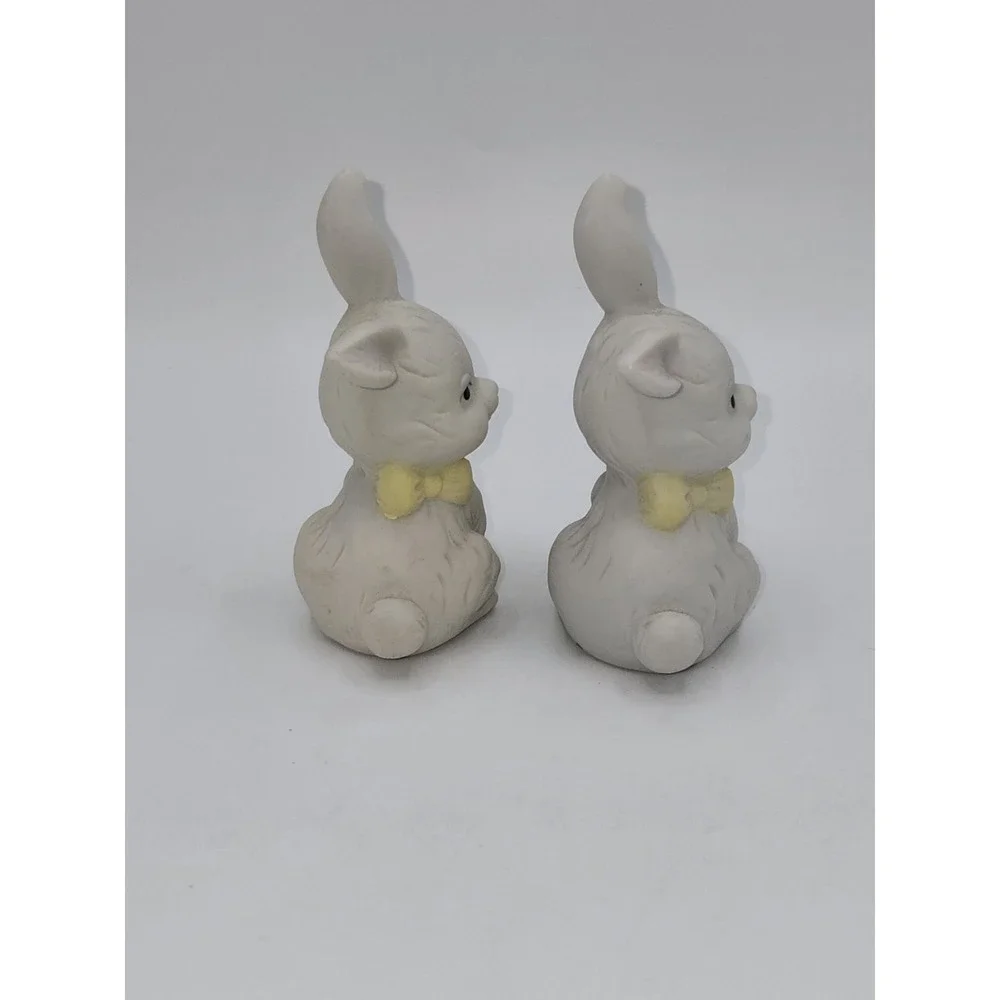 Vintage White Bunny Rabbit Figurines Set of 2 Easter Bisque Ceramic Spring Decor